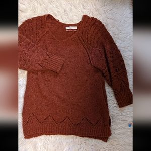 Anthropologie Pilcro Devenne Pointelle Pullover Sweater Cedar rust color